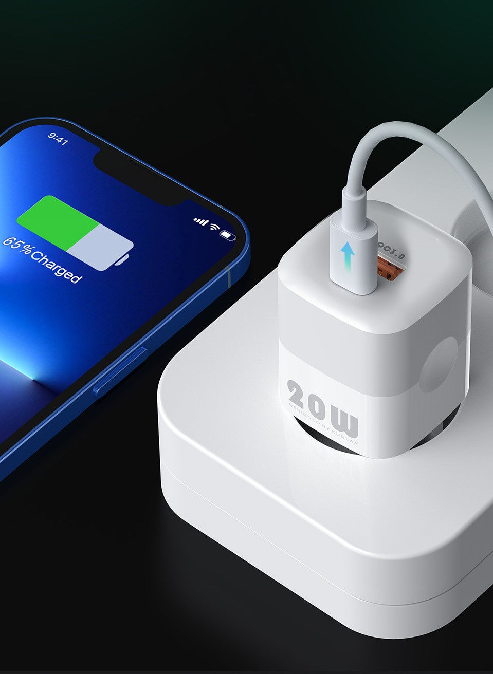 "Schnellladegerät aus Galliumnitrid 20W, PD-Protokoll, USB Typ-C & Micro-USB-Schnittstelle, Farbe: Schwarz/Weiß"