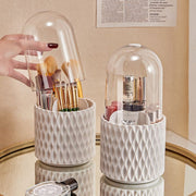 "Großkapazität Transparenter Kosmetik-Organizer mit 360° Drehung, Staubdichter Make-up-Pinselhalter mit Deckel aus Acryl für den Schreibtisch"