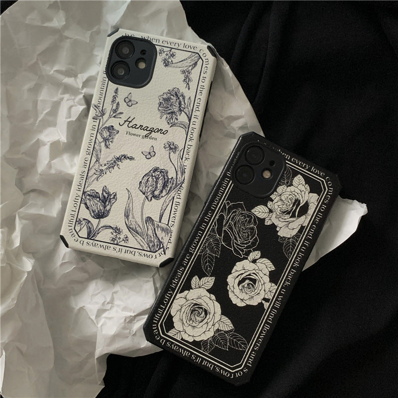 "Retro Blumen Handyhülle, Anti-Fall Weiche TPU Schutzhülle - Kompatibel mit iPhone 14ProMax bis 11"
