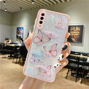 "Modische Epoxy Schmetterling Silikon Handyhülle, Kompatibel mit Samsung S21 Serie und A-Serie, Tier Element Design in Rosa, Lila, Minzblau"