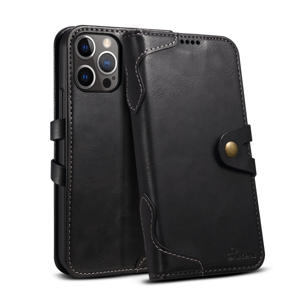 "Premium Leder Flip Wallet Handyhülle für iPhone 13, 13 Pro, 12 - Business-Stil in Schwarz, Braun, Rot, Blau"