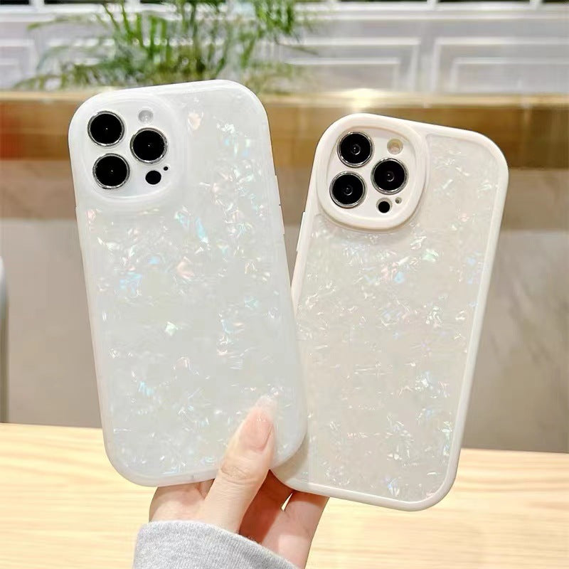 "Traumhafte Muschel Handyhülle aus Silikon - Rückseitenschutz für diverse iPhone Modelle, Transluzent Weiß & Milchweiß"