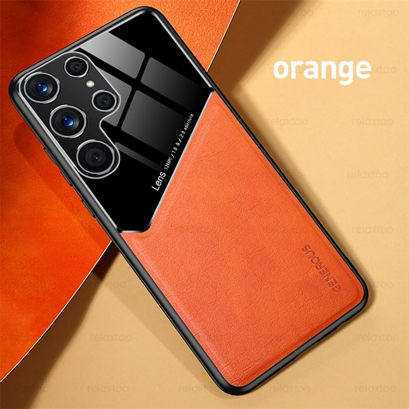 "Premium Leder Handyhülle für Samsung S22Ultra mit Magnetischer Autohalterung - Geschäftliches Design in Verschiedenen Farben"