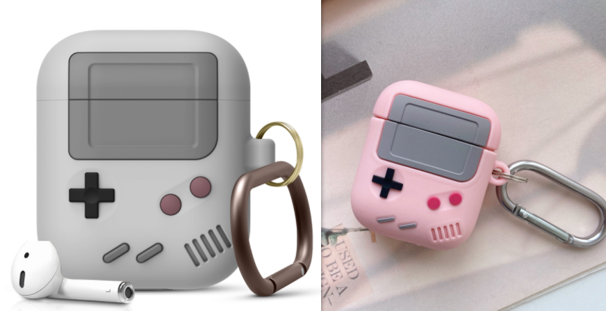 "Silikonhülle im klassischen Spielkonsolen-Design für Airpods Pro mit Schlüsselanhänger - Kompatibel mit Apple, Erhältlich in Schwarz und Grau"