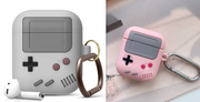 "Silikonhülle im klassischen Spielkonsolen-Design für Airpods Pro mit Schlüsselanhänger - Kompatibel mit Apple, Erhältlich in Schwarz und Grau"