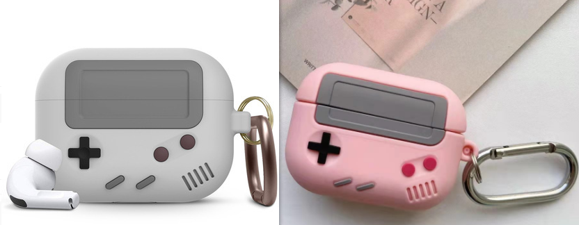 "Silikonhülle im klassischen Spielkonsolen-Design für Airpods Pro mit Schlüsselanhänger - Kompatibel mit Apple, Erhältlich in Schwarz und Grau"