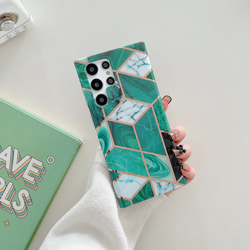 Electroplated Geometric Diamond Marble Phone Case