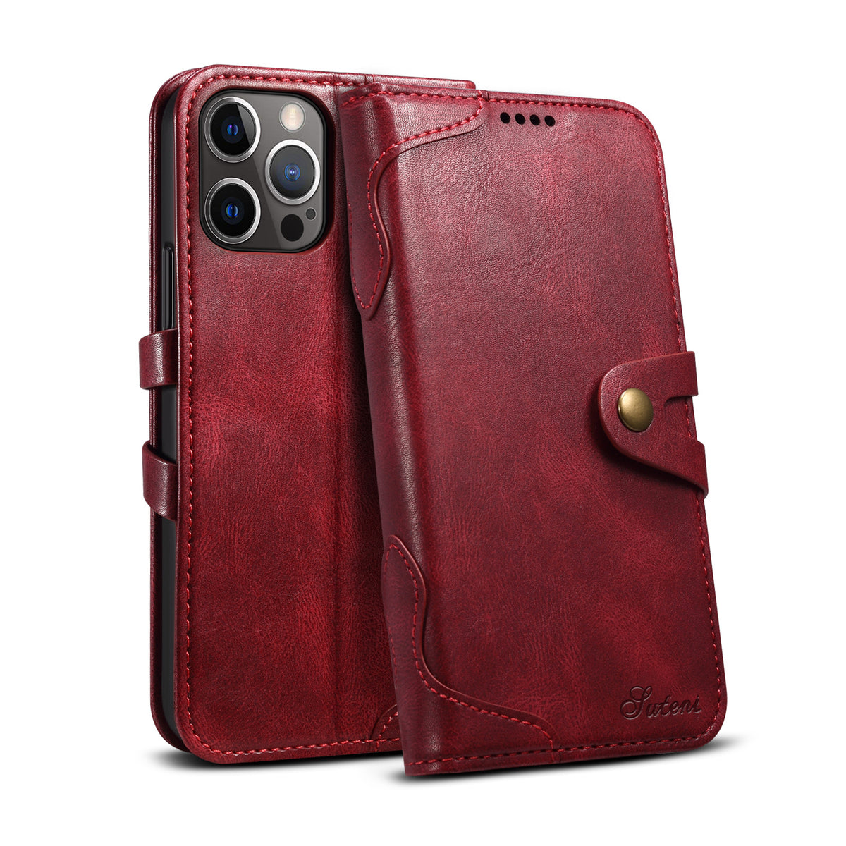 "Premium Leder Flip Wallet Handyhülle für iPhone 13, 13 Pro, 12 - Business-Stil in Schwarz, Braun, Rot, Blau"