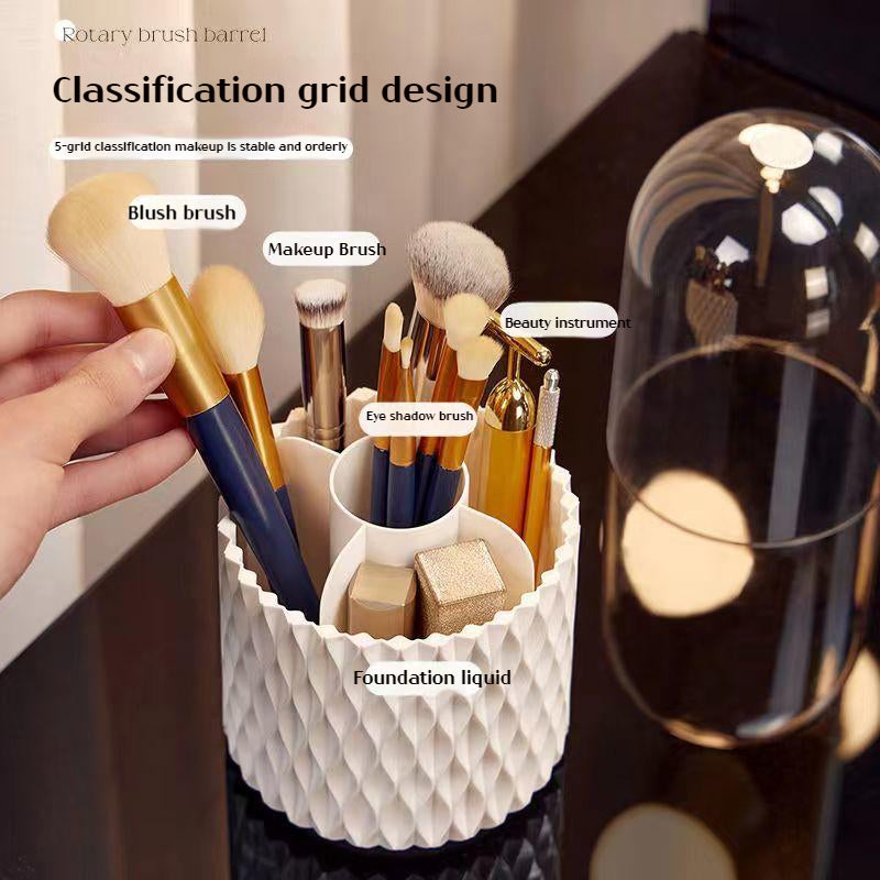 "Großkapazität Transparenter Kosmetik-Organizer mit 360° Drehung, Staubdichter Make-up-Pinselhalter mit Deckel aus Acryl für den Schreibtisch"