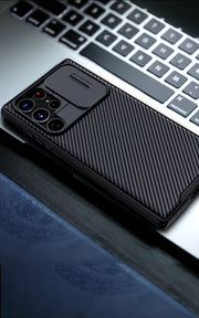 "Premium TPU+PC Schutzhülle für Samsung Galaxy S22 Ultra - Schwarzer Spiegel PRO Serie"