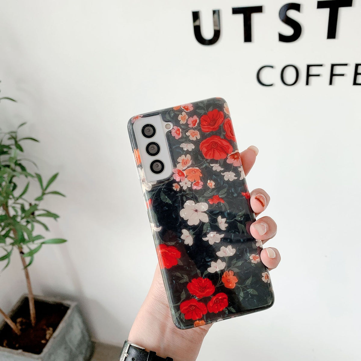 "Blumenschalen-Muster Silikon Handyhülle, Weiche Rückschale, Ins Stil, für Samsung - Mehrere Farben"