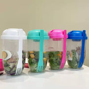 "Minimalistischer Tragbarer Salatbecher 1000ml mit Gabel und Dichtem Deckel - Auslaufsicher und Ideal für Unterwegs, Erhältlich in Weiß, Klein Blau, Mint Grün, Mädchen Rosa"
