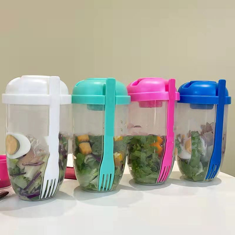 "Minimalistischer Tragbarer Salatbecher 1000ml mit Gabel und Dichtem Deckel - Auslaufsicher und Ideal für Unterwegs, Erhältlich in Weiß, Klein Blau, Mint Grün, Mädchen Rosa"
