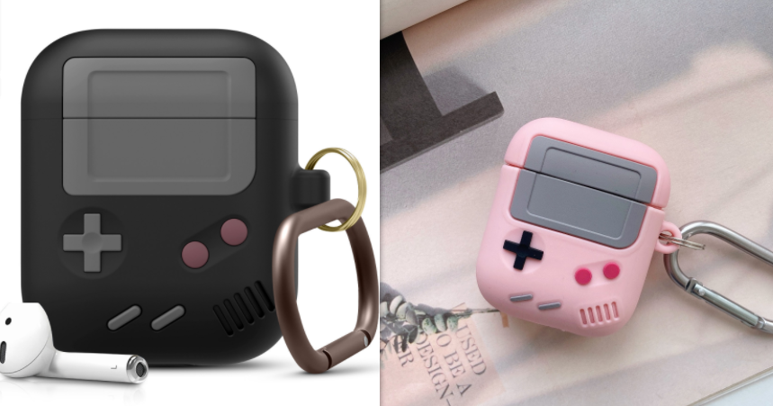 "Silikonhülle im klassischen Spielkonsolen-Design für Airpods Pro mit Schlüsselanhänger - Kompatibel mit Apple, Erhältlich in Schwarz und Grau"