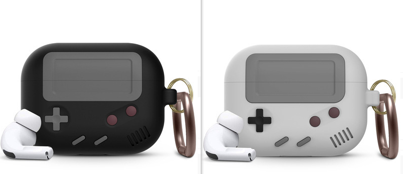 "Silikonhülle im klassischen Spielkonsolen-Design für Airpods Pro mit Schlüsselanhänger - Kompatibel mit Apple, Erhältlich in Schwarz und Grau"