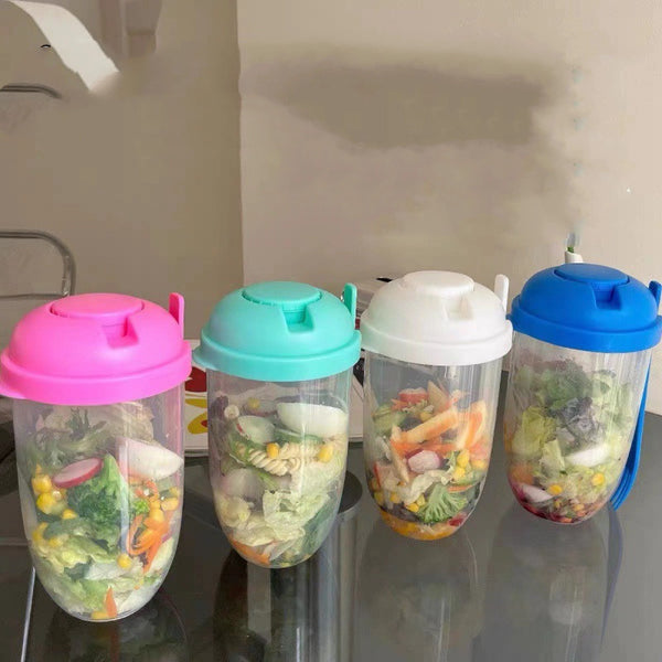 "Minimalistischer Tragbarer Salatbecher 1000ml mit Gabel und Dichtem Deckel - Auslaufsicher und Ideal für Unterwegs, Erhältlich in Weiß, Klein Blau, Mint Grün, Mädchen Rosa"