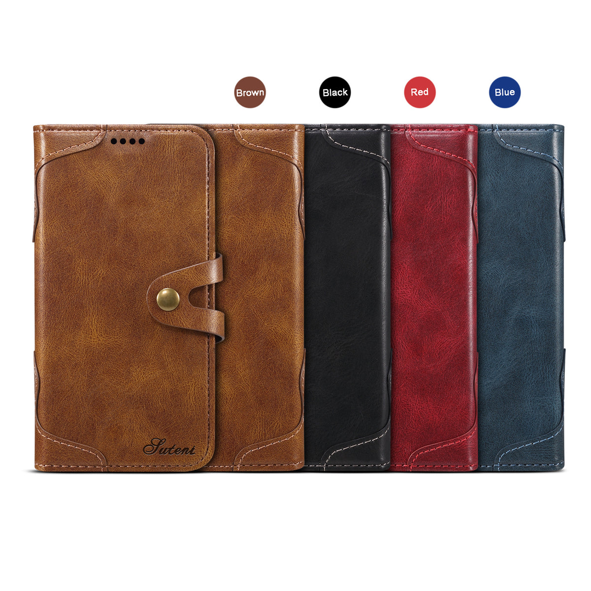 "Premium Leder Flip Wallet Handyhülle für iPhone 13, 13 Pro, 12 - Business-Stil in Schwarz, Braun, Rot, Blau"