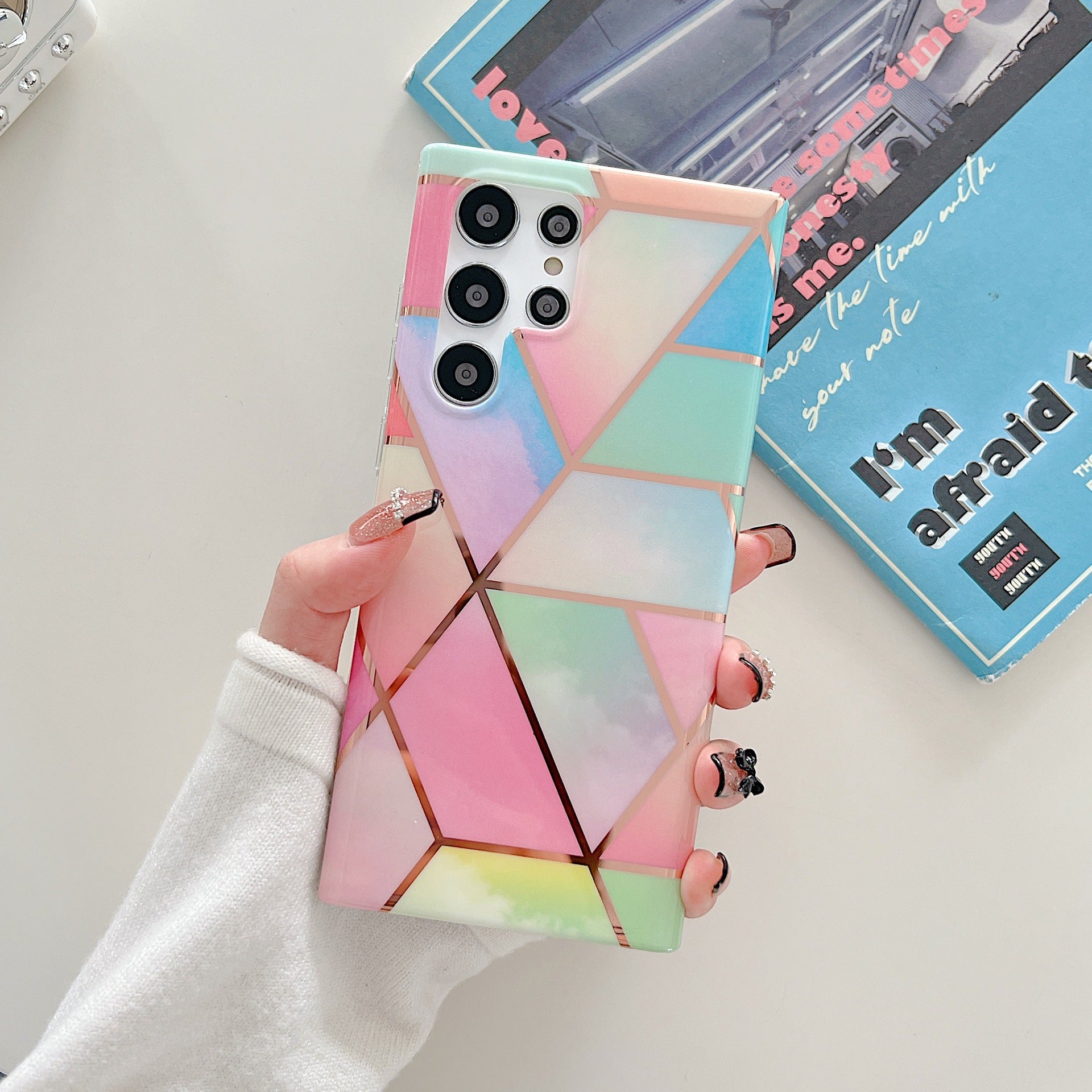 Electroplated Geometric Diamond Marble Phone Case