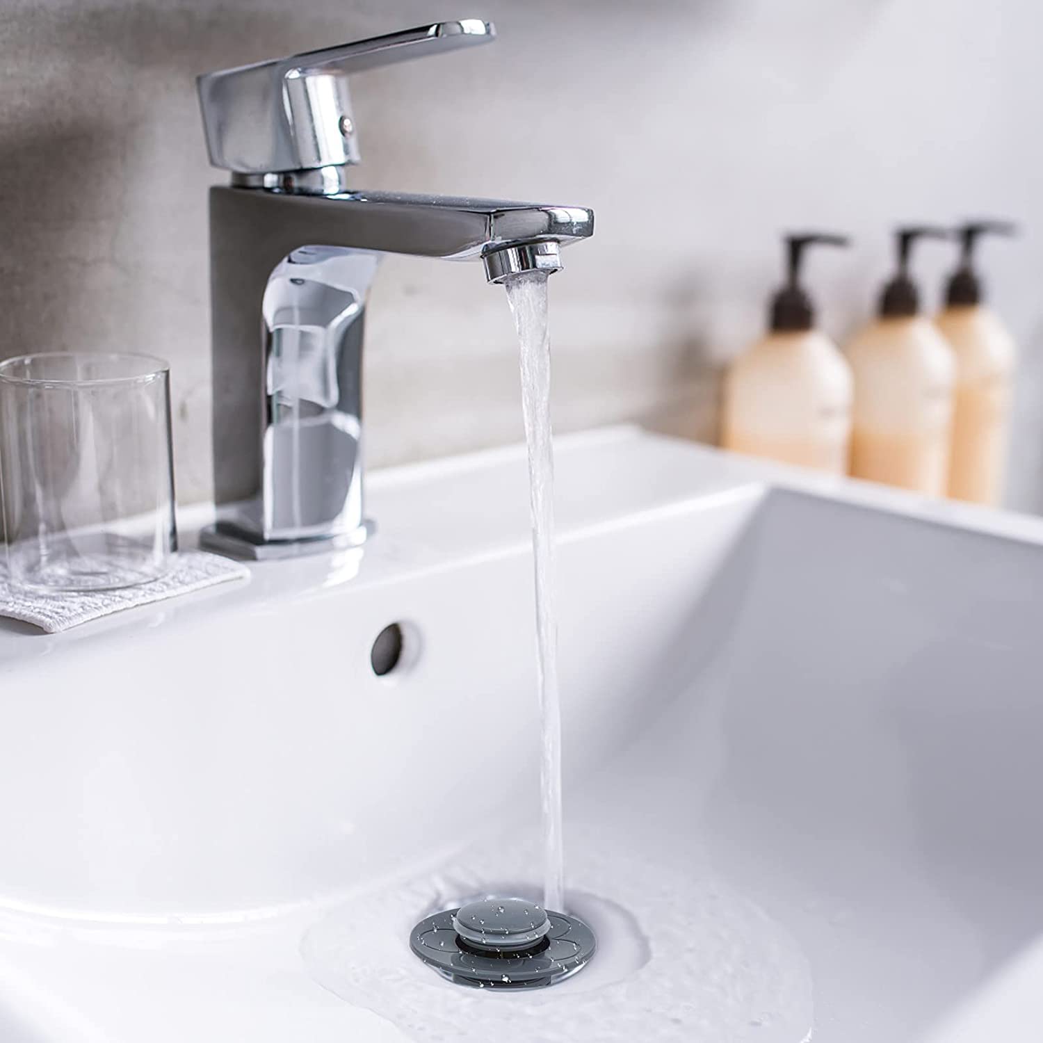 "Universal Waschbecken Abflussstopfen, Kupferkern, Schnell Entwässerung, Anti-Verstopfung, Langlebiges Material, Einfache Installation - Roségold, Silber, Grau"