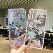 "Modische Epoxy Schmetterling Silikon Handyhülle, Kompatibel mit Samsung S21 Serie und A-Serie, Tier Element Design in Rosa, Lila, Minzblau"