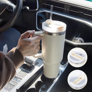 "40oz Edelstahl-Isolierbecher mit Strohhalm und Tragegriff, BPA-frei, Leckfest, Ideal für Auto und Reisen, Große Kapazität"