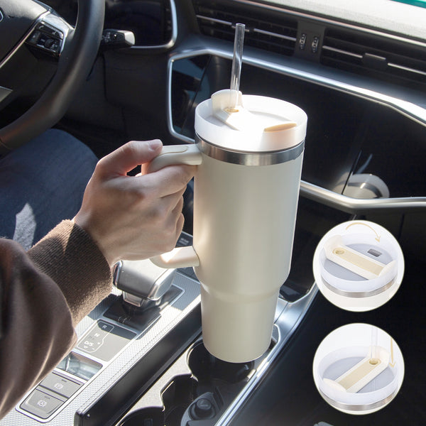 "40oz Edelstahl-Isolierbecher mit Strohhalm und Tragegriff, BPA-frei, Leckfest, Ideal für Auto und Reisen, Große Kapazität"