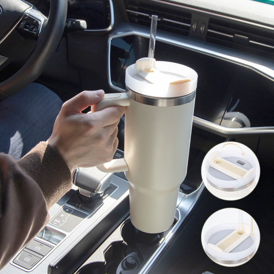 "40oz Edelstahl-Isolierbecher mit Strohhalm und Tragegriff, BPA-frei, Leckfest, Ideal für Auto und Reisen, Große Kapazität"