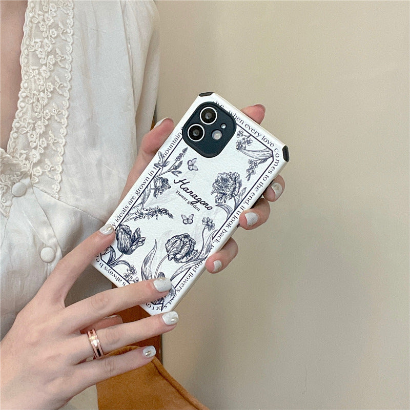 "Retro Blumen Handyhülle, Anti-Fall Weiche TPU Schutzhülle - Kompatibel mit iPhone 14ProMax bis 11"