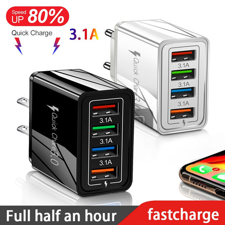 "Schnell-Ladegerät USB 3.0 mit 4 Ports, Kompatibel mit iPhone, Huawei & Mehr, Tragbare Wandladegerät für Zuhause und Reise"