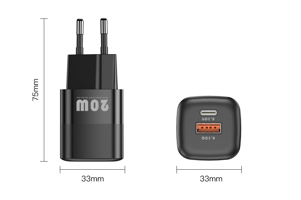 "Schnellladegerät aus Galliumnitrid 20W, PD-Protokoll, USB Typ-C & Micro-USB-Schnittstelle, Farbe: Schwarz/Weiß"