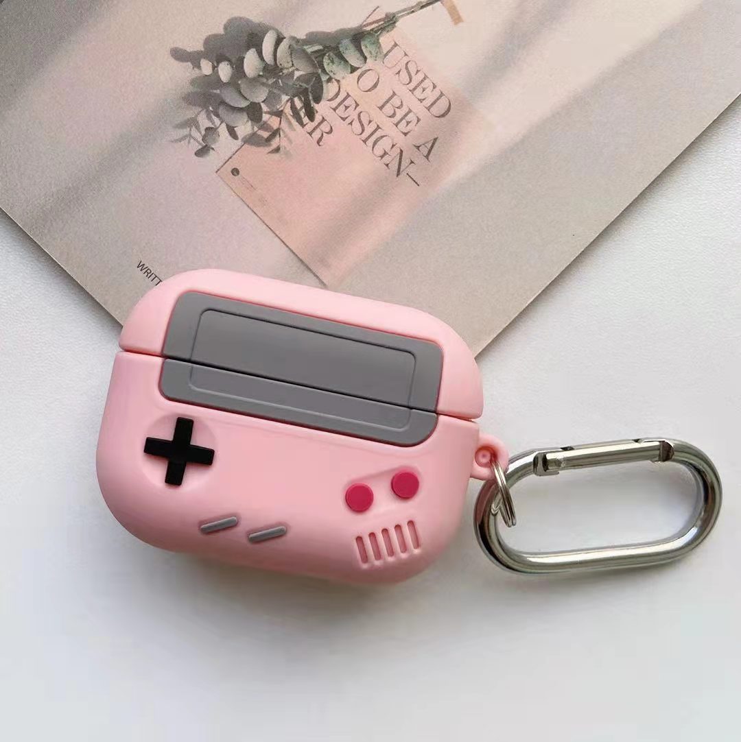 "Silikonhülle im klassischen Spielkonsolen-Design für Airpods Pro mit Schlüsselanhänger - Kompatibel mit Apple, Erhältlich in Schwarz und Grau"