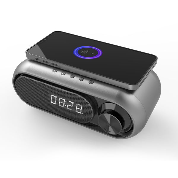 "Multifunktionaler Nachttisch-Wecker mit Bluetooth-Lautsprecher und drahtlosem 10W-Schnellladegerät, USB-Stromversorgung, MP3-Wiedergabe, Radiofunktion - in verschiedenen Farben erhältlich"
